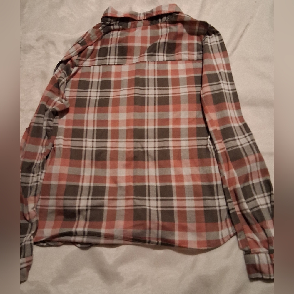 rue21 Coral and Gray Plaid Flannel Shirt - Picture 6 of 6